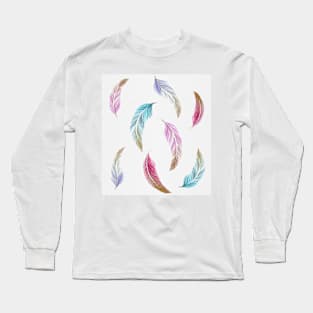 Colorful Watercolor feathers Long Sleeve T-Shirt